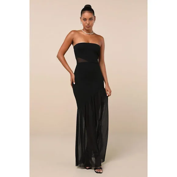 lulus black strapless dress Black and Silver One Shoulder Embellished Gown With Velvet Bow main image 0